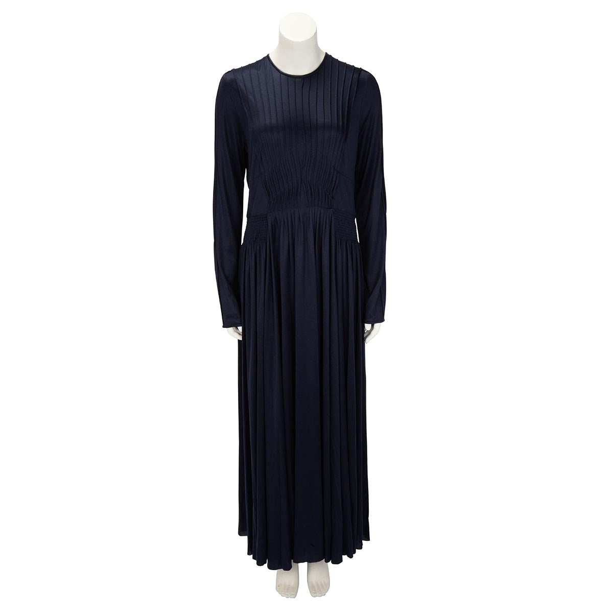 Gabriela Hearst Navy Silk Jersey Pintucked Maxi Dress IT 48