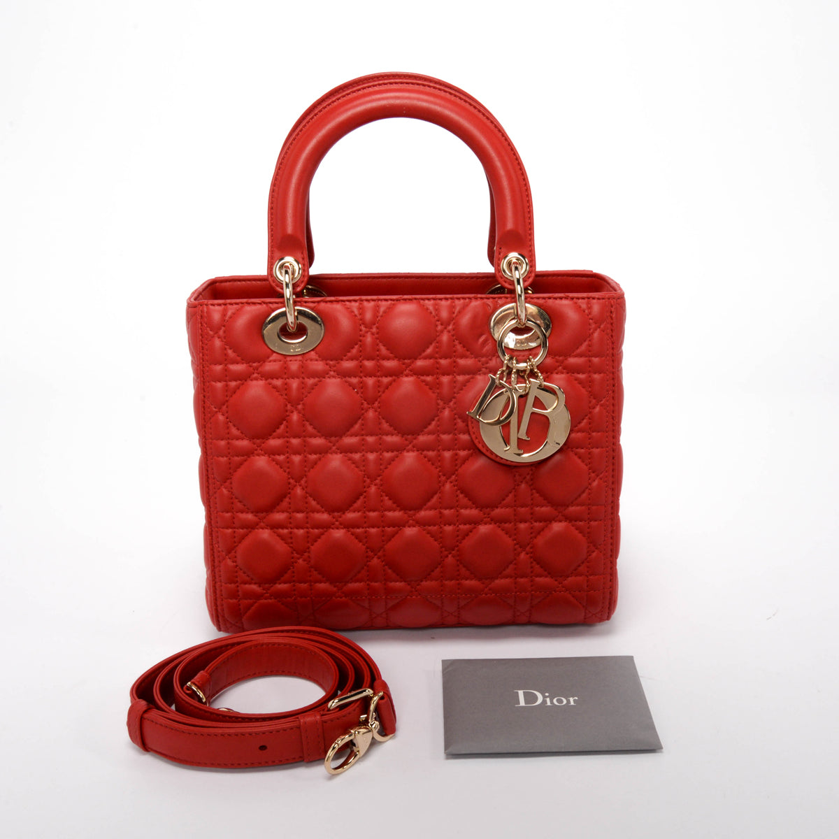 Dior Red Lambskin Cannage Medium Lady Dior Bag