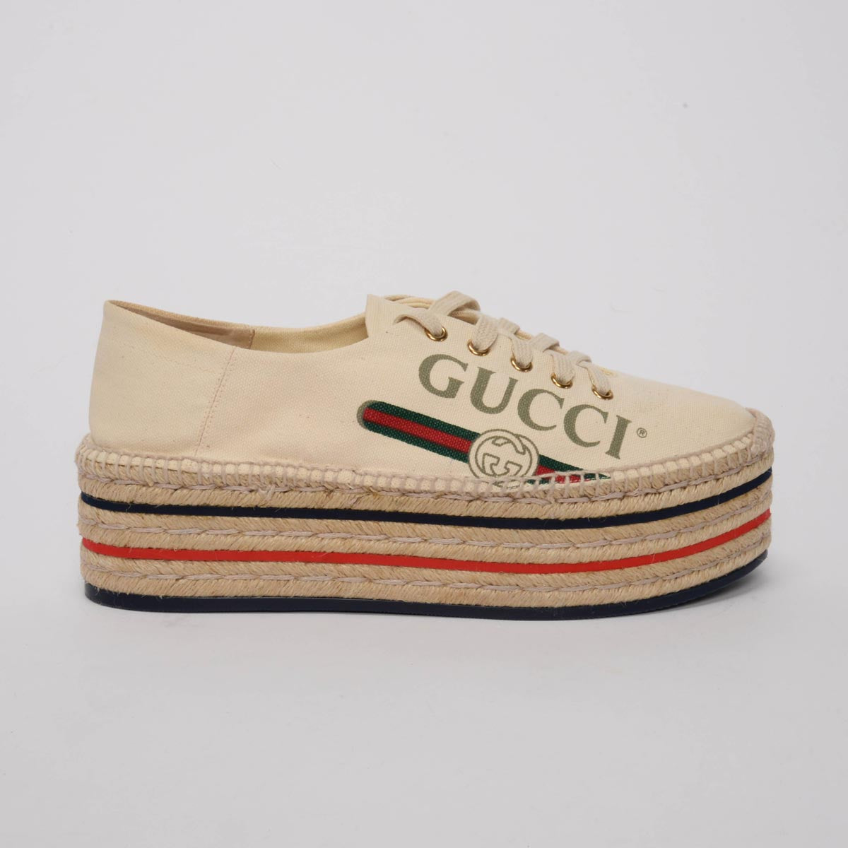 Gucci Ecru Canvas Logo Platform Espadrille Sneakers 41