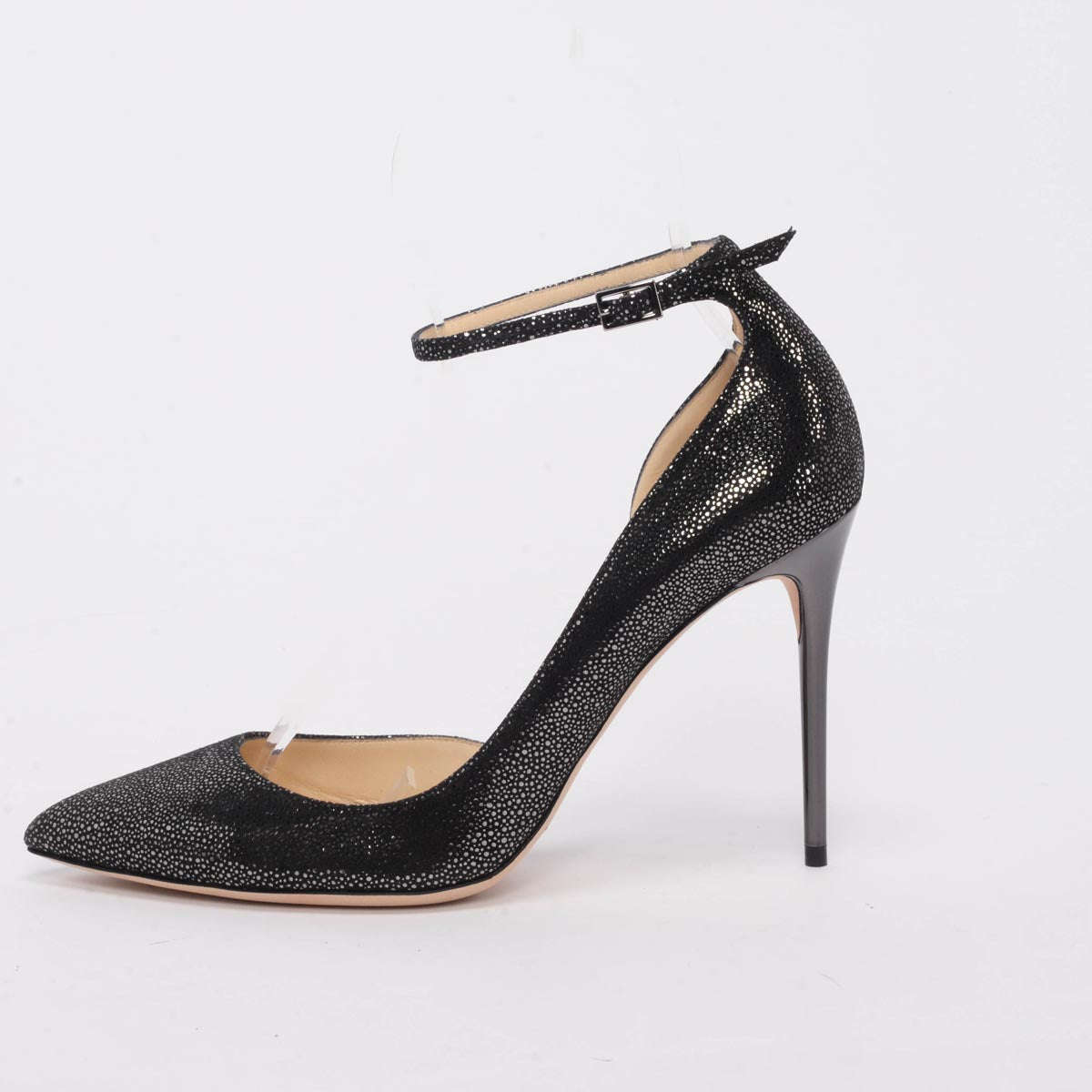 Jimmy Choo Anthracite Metallic Spotted Suede Lucy Pumps 40