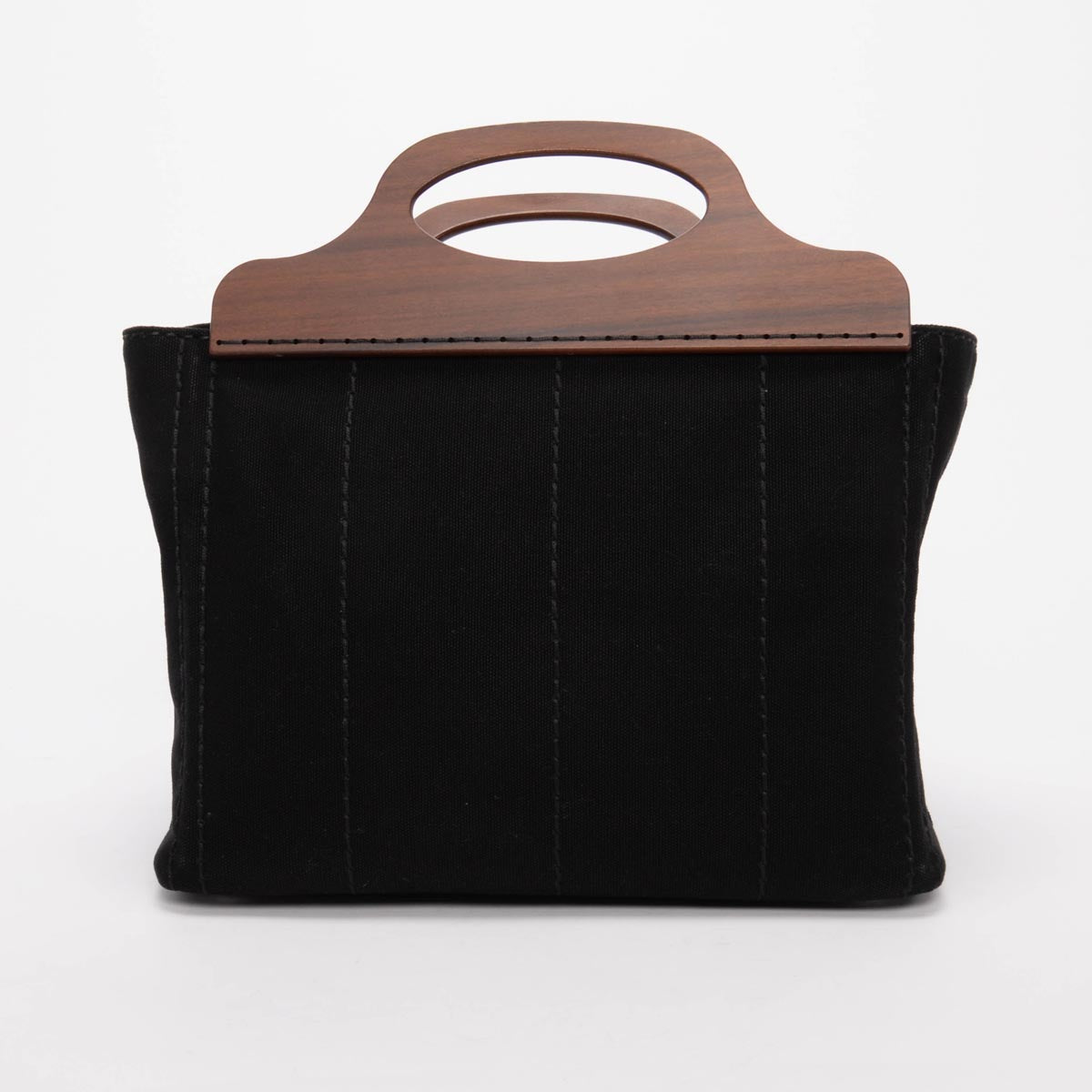 Prada Black Canvas Wood Handle Canapa Tote