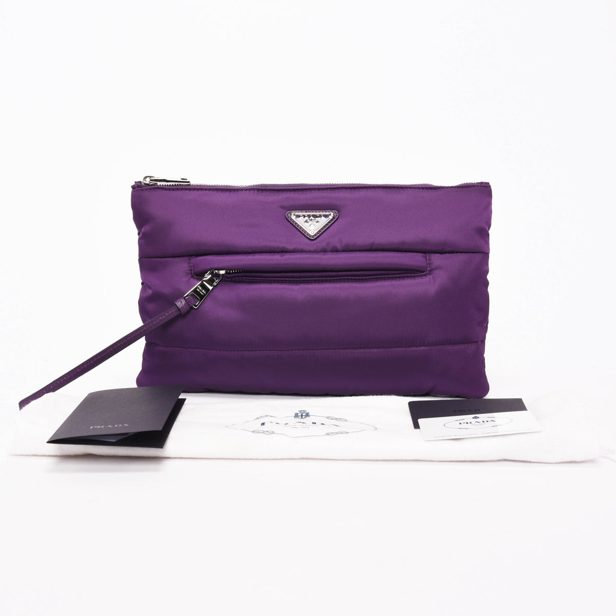 Prada Purple Quilted Nylon Bomber Clutch