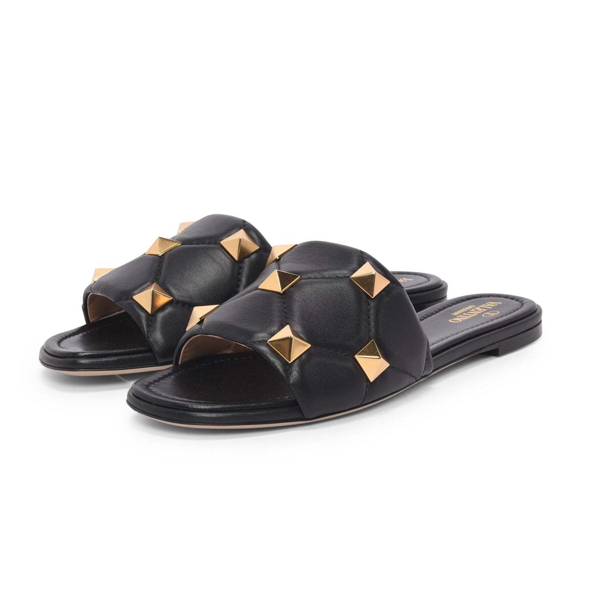 Valentino Black Lambskin Roman Stud Flat Slides 39