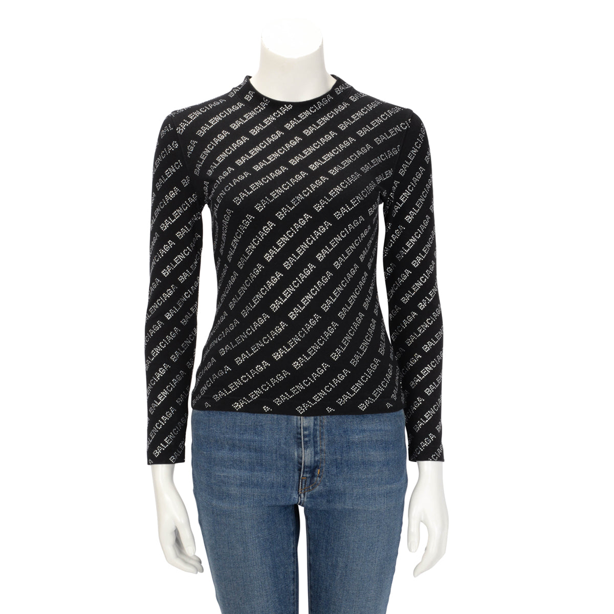 Balenciaga Black Crystal Embellished All Over Logo Top XS