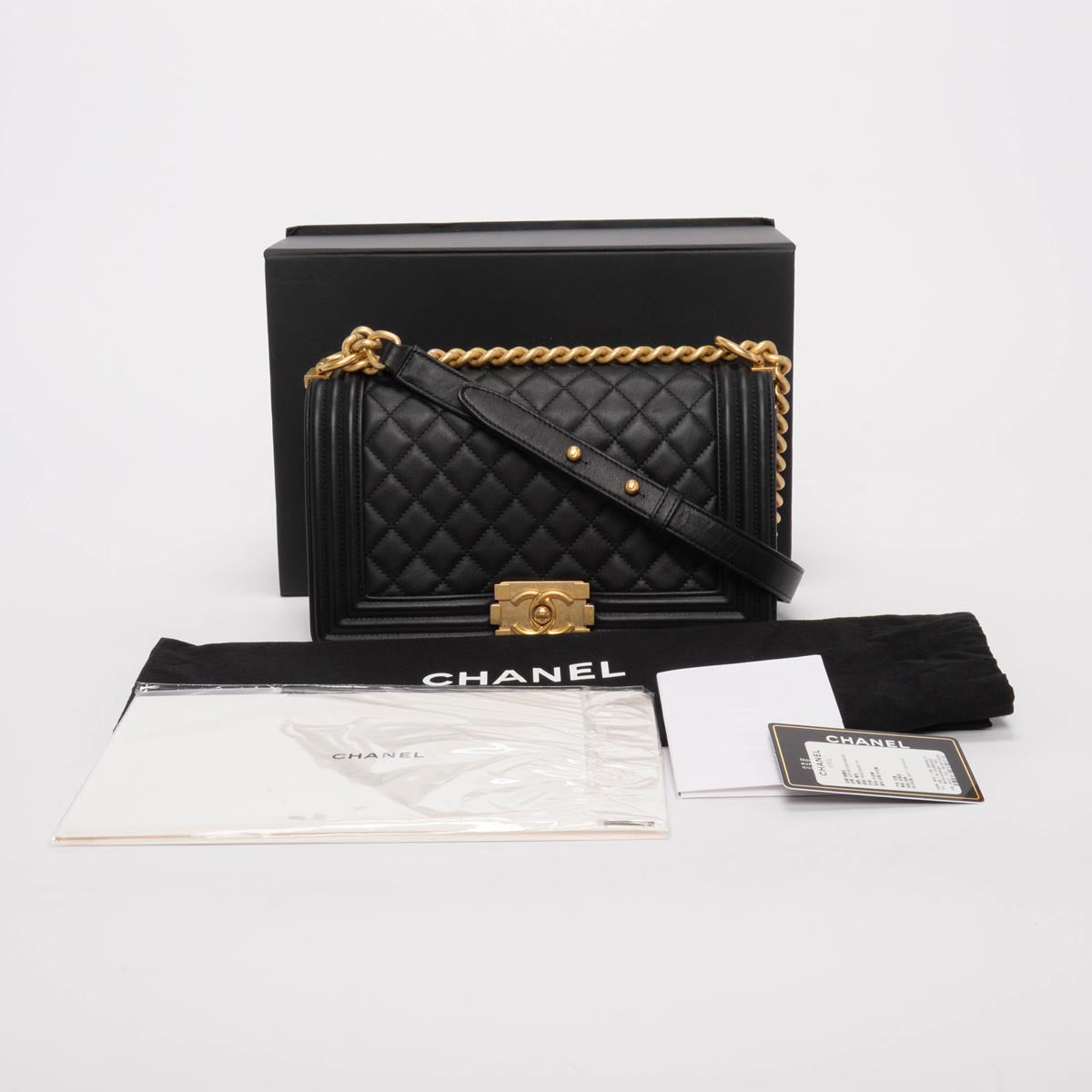Chanel Black Quilted Lambskin Old Medium Boy Bag