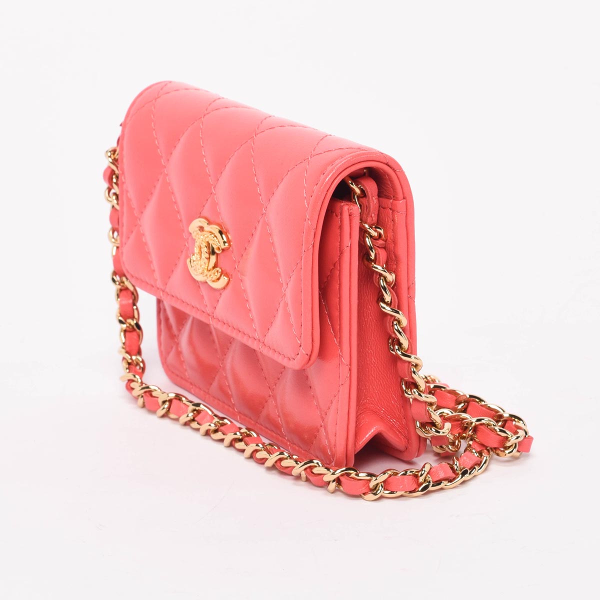Chanel Coral Lambskin CC Clutch With Chain