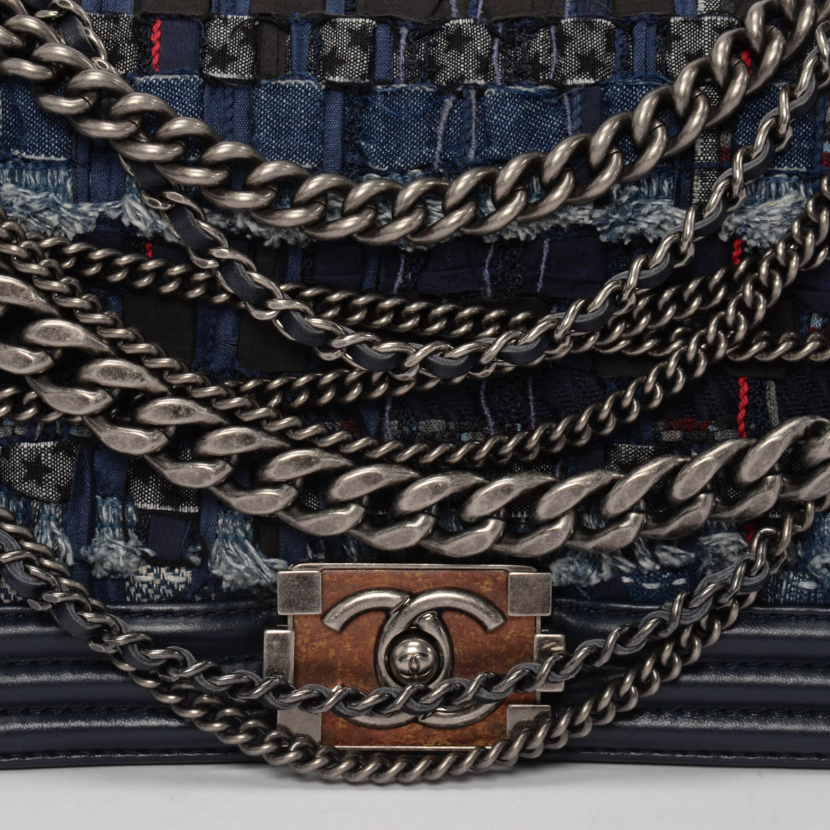 Chanel Navy Patchwork Enchained Old Medium Boy Bag