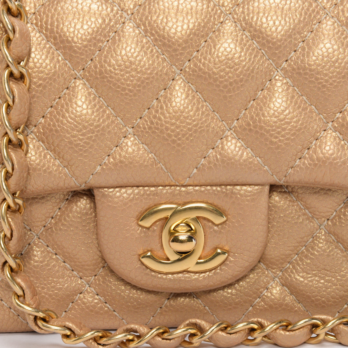 Chanel Pearly Gold Caviar Mini Rectangular Flap Bag