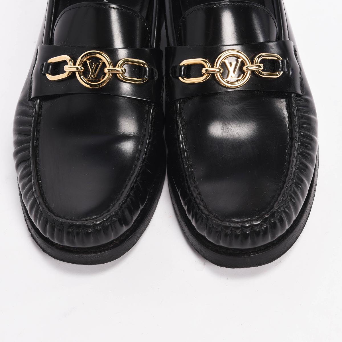 Louis Vuitton Black Hi-Shine Chess Loafers 36