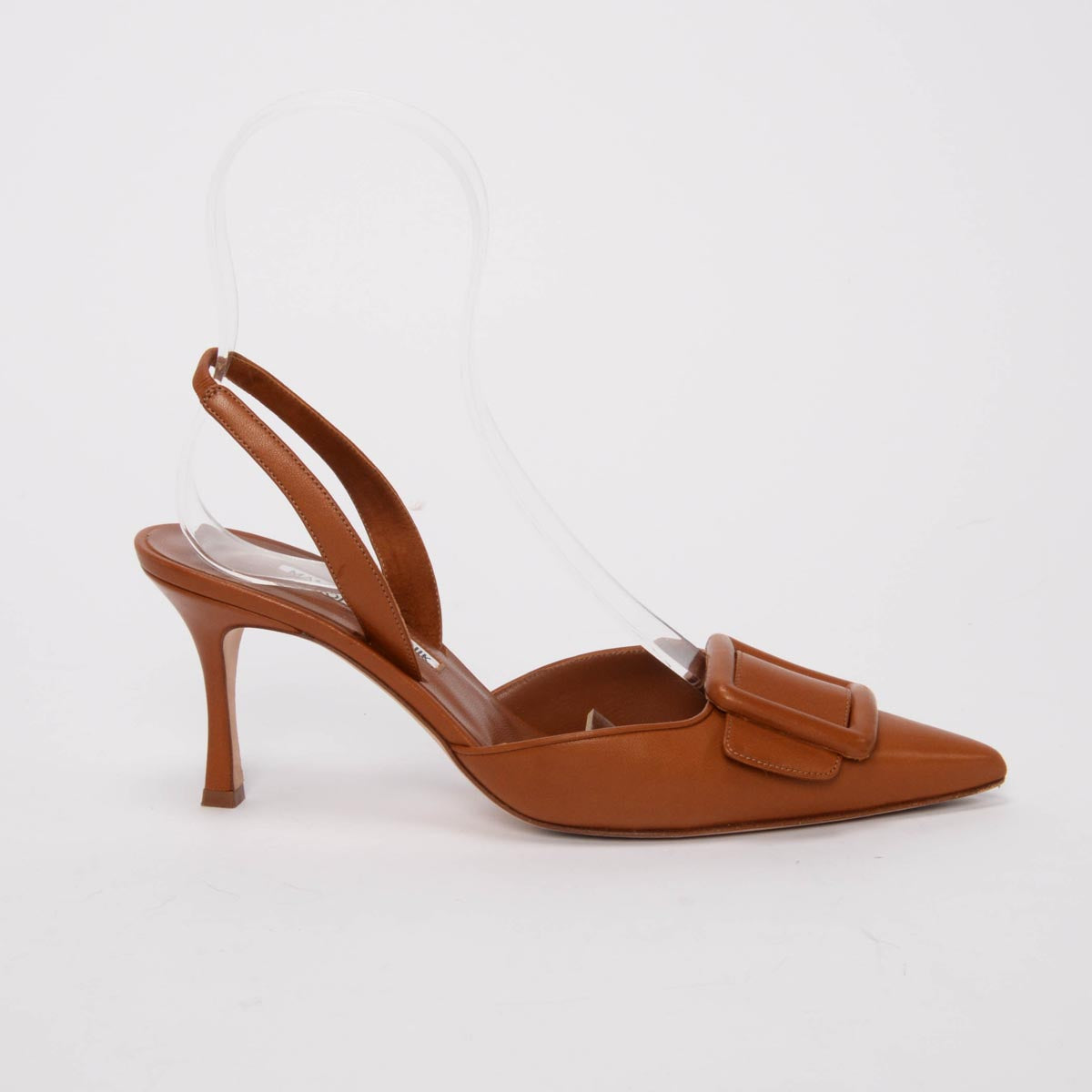 Manolo Blahnik Tan Calfskin Maysli Buckle Slingbacks 40