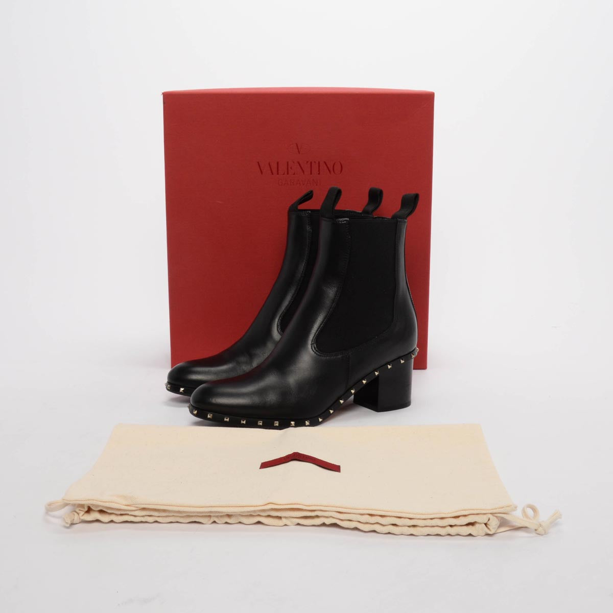 Valentino Black Calfskin Rockstud Beatle Boots 37.5