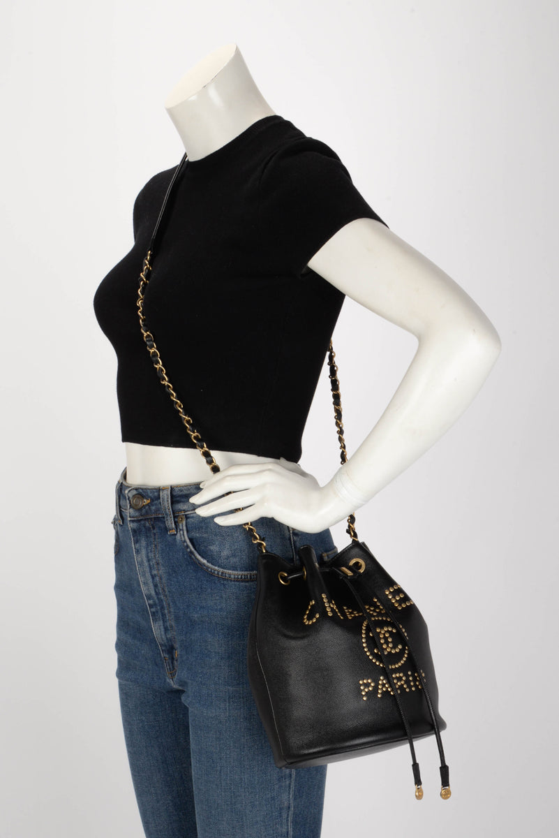 Chanel Black Caviar Small Deauville Bucket Bag