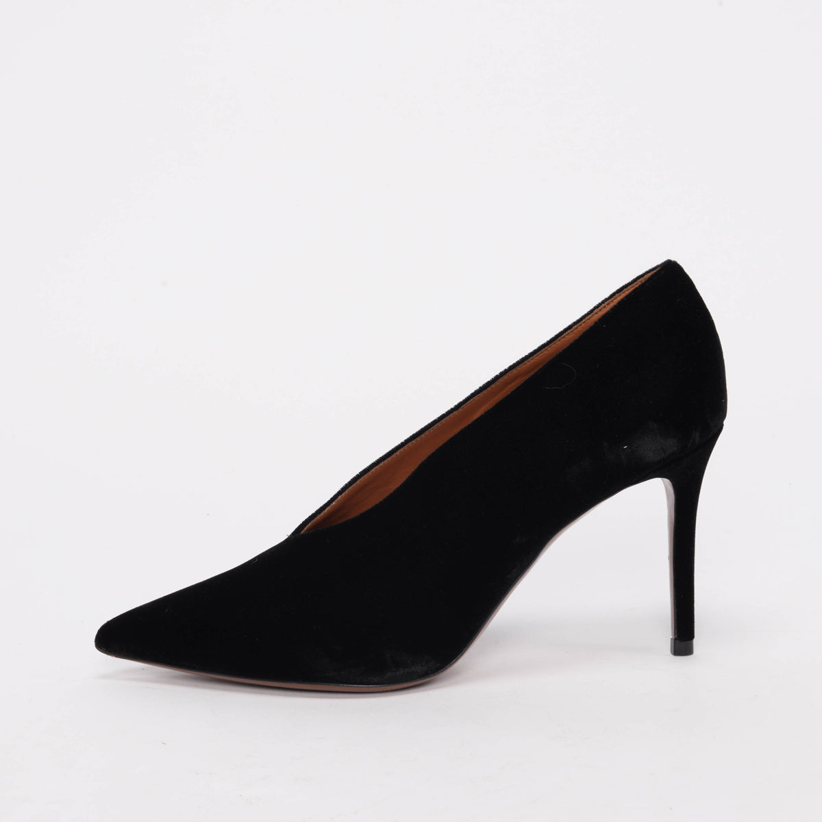 Celine Black Velvet V-Neck Pointy Pumps 39