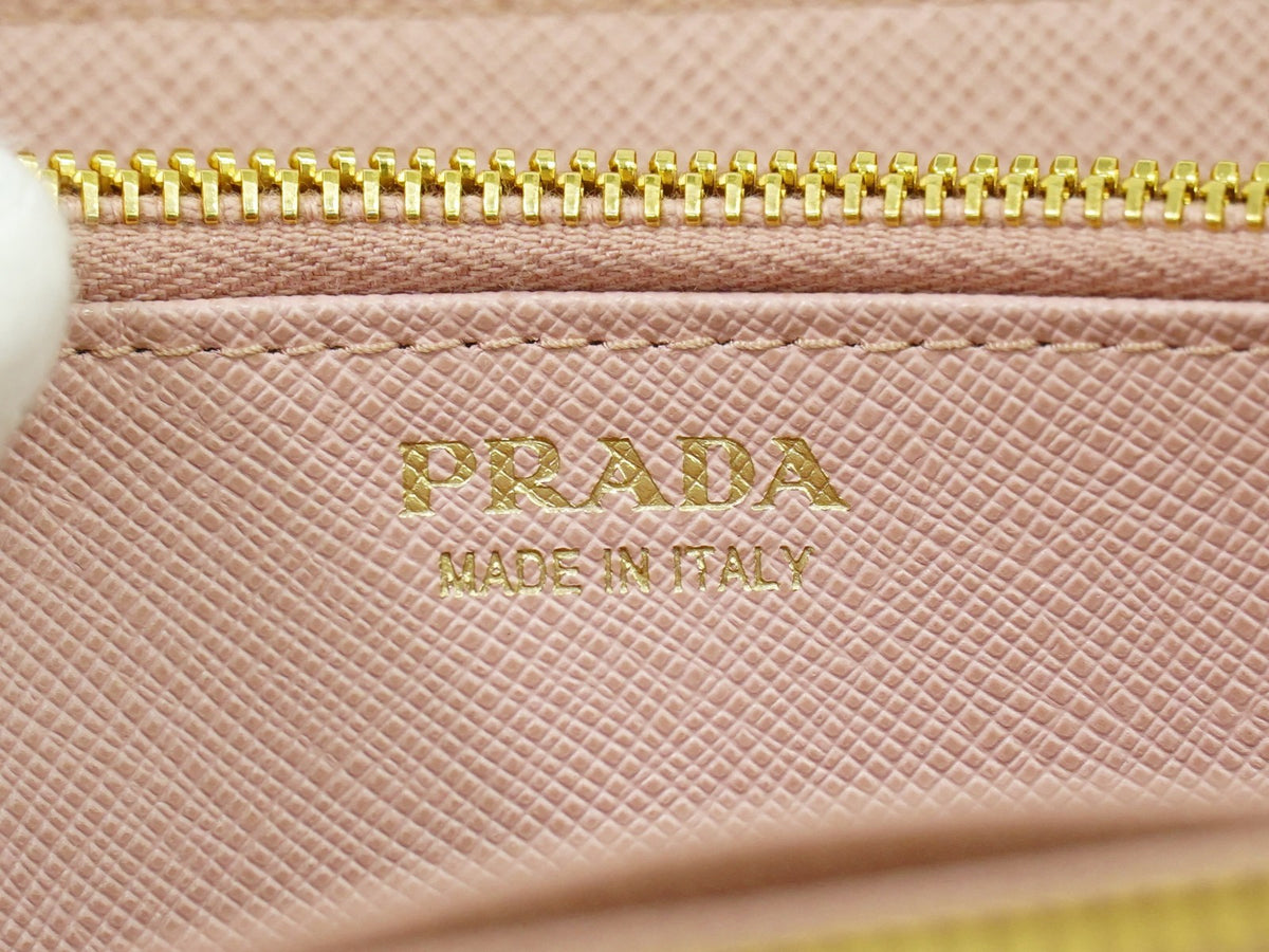 Prada Pink Saffiano Leather Bow Zip Around Wallet