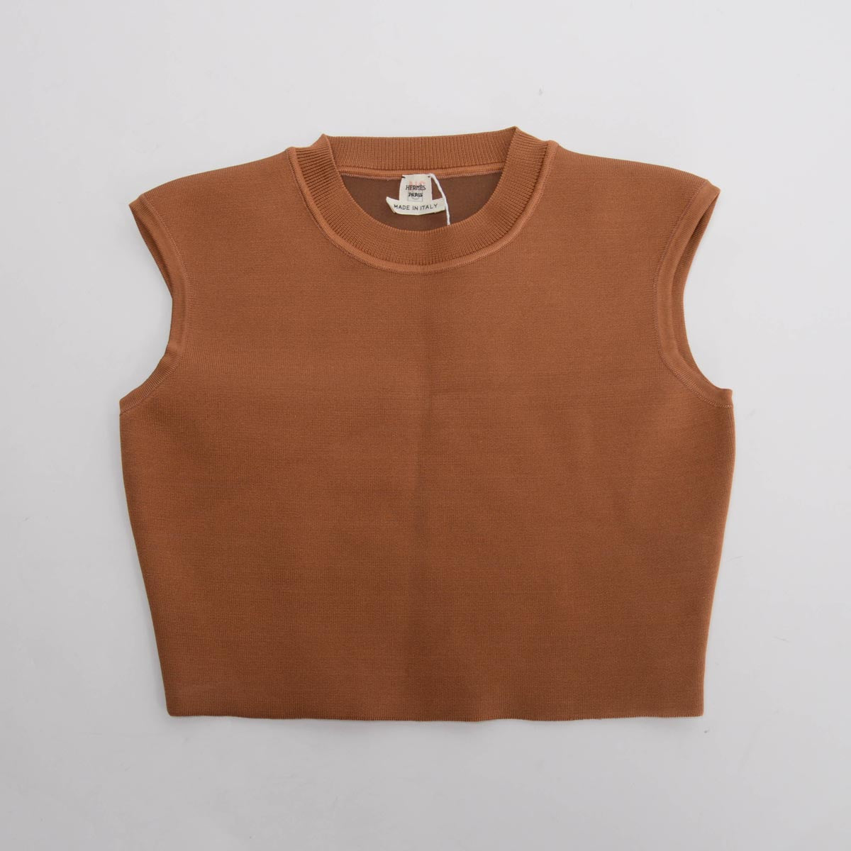 Hermes Brun Noisette Double Sided Silk Knit Crop Top FR 38