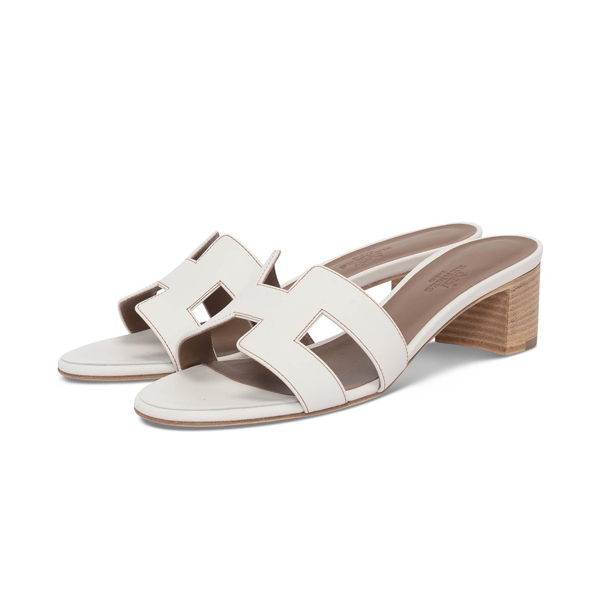Hermes White Calfskin Oasis Sandals 37.5