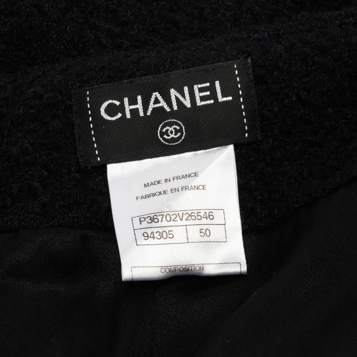 Chanel Black Boucle Pencil Skirt FR 50
