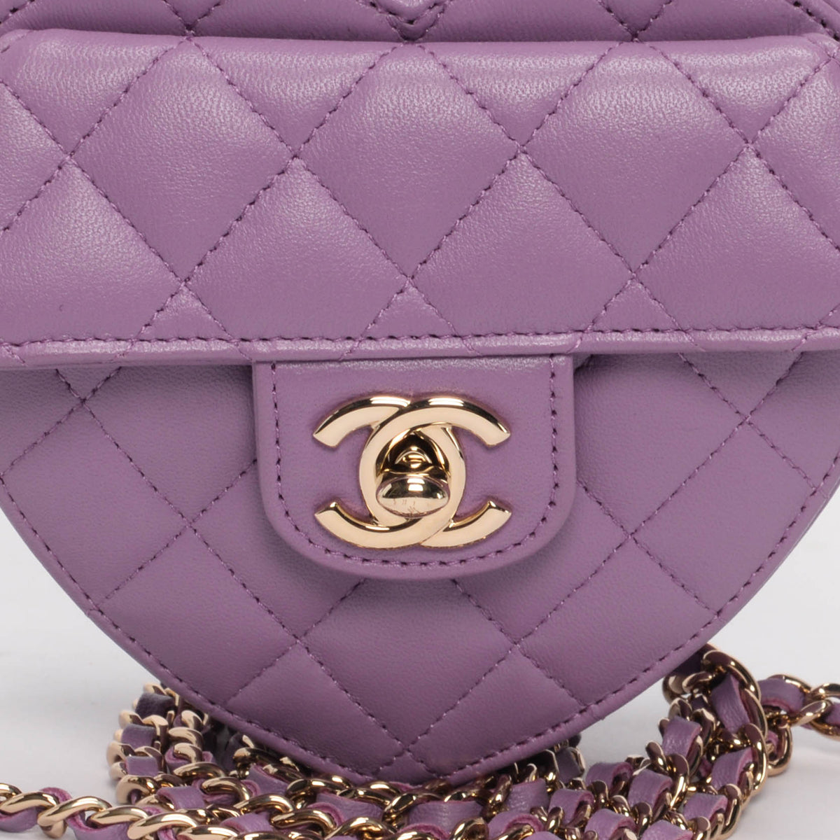 Chanel Purple Quilted Lambskin Small Heart Clutch With Chain