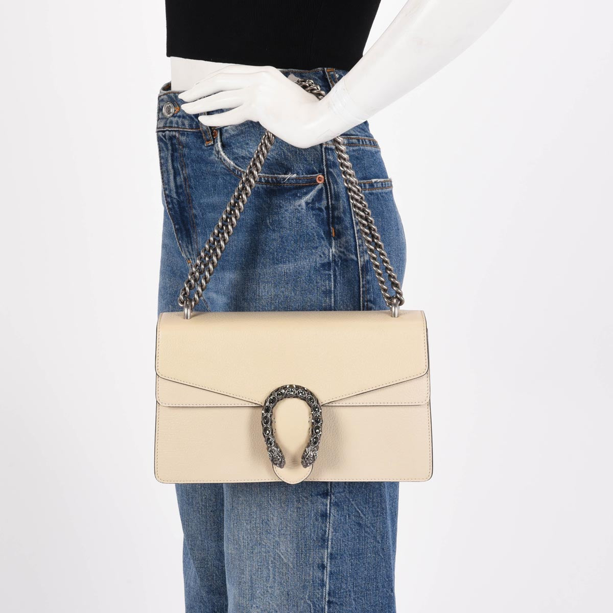 Gucci Mystic White Textured Calfskin Dionysus Small Shoulder Bag