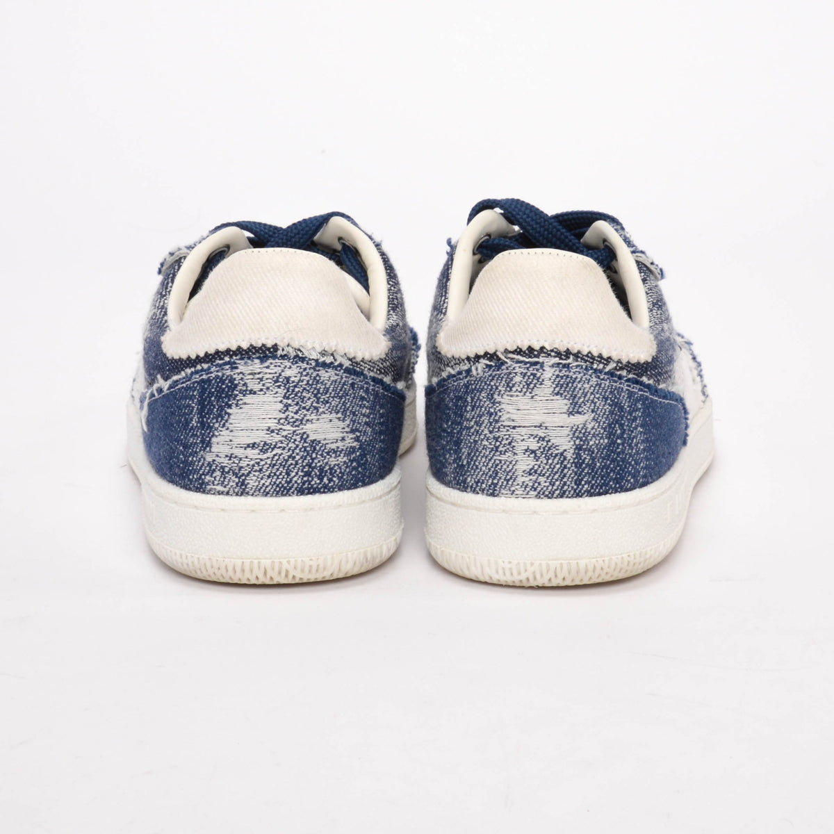 Balmain Blue Frayed Denim Logo Sneakers 38