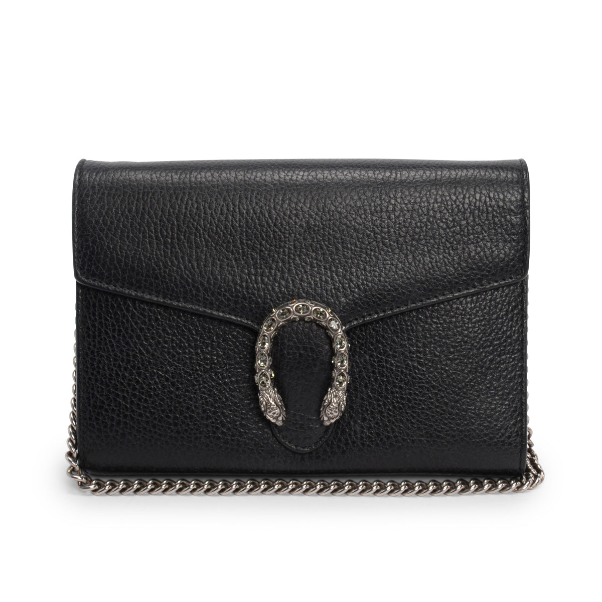 Gucci Black Textured Leather Dionysus Wallet On Chain