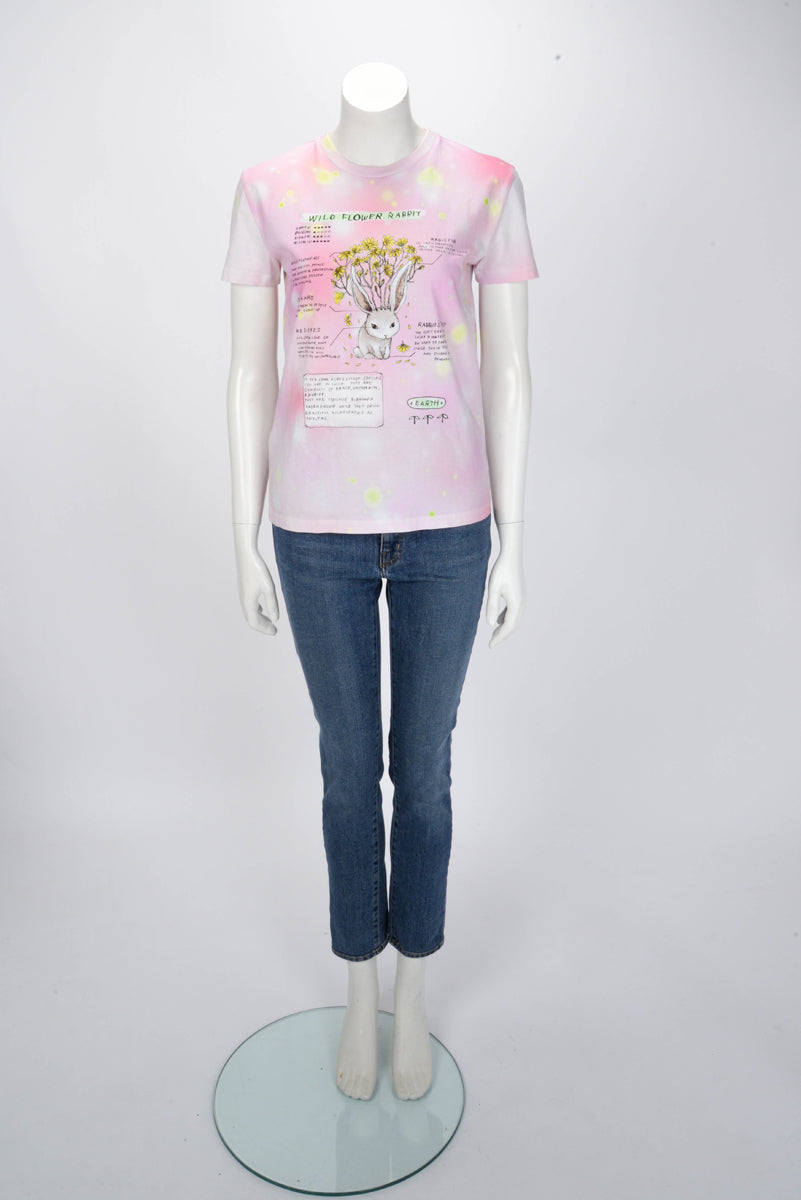 Miu Miu Pink Cotton Wild Flower Rabbit Print T-Shirt S