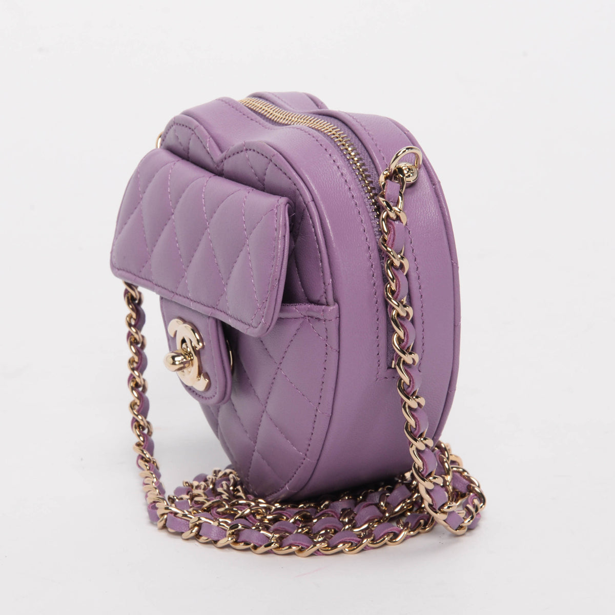 Chanel Purple Quilted Lambskin Small Heart Clutch With Chain