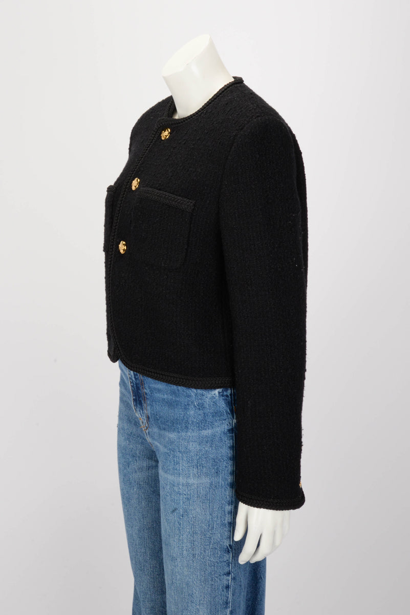 Celine Black Boucle Tweed Chasseur Jacket FR 42