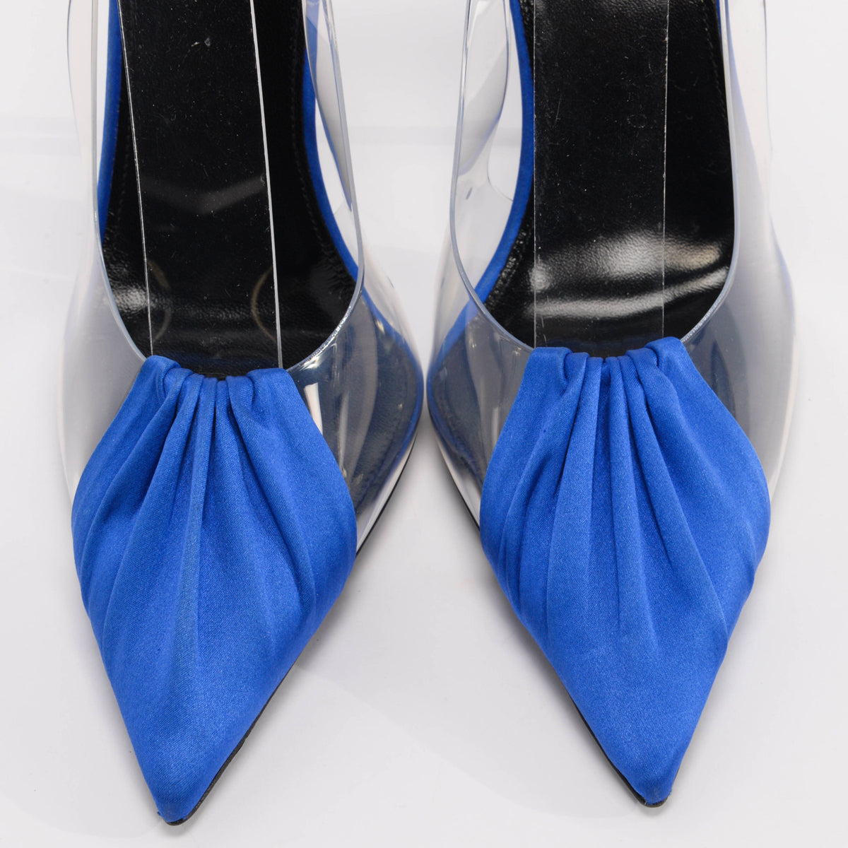 Saint Laurent Blue Satin & PVC Riqua Slingback Pumps 38.5