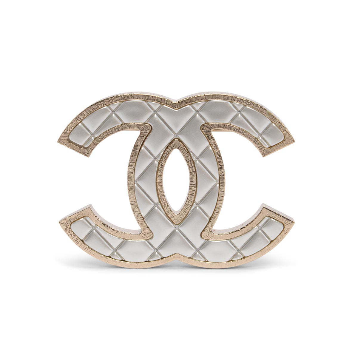 Chanel Silver & Gold Quilted CC Brooch