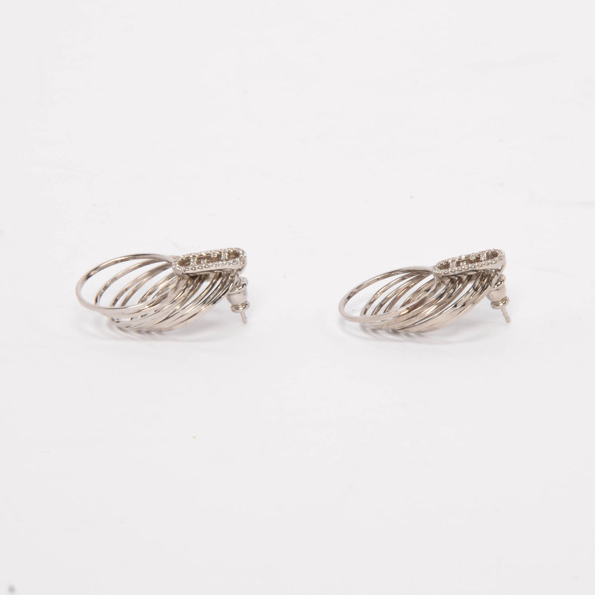 Fendi Silver Crystal O'Lock Hoop Earrings
