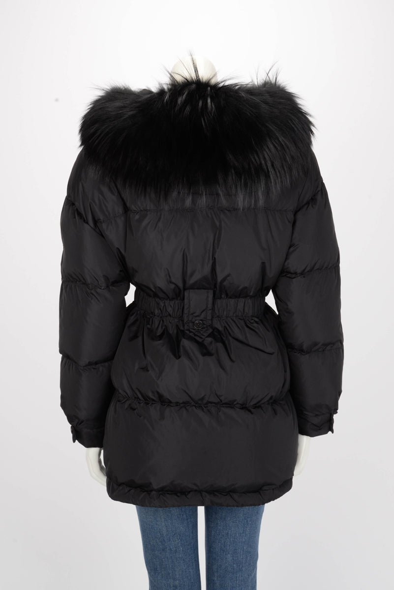 Prada Black Nylon & Fur Hooded Puffer Jacket IT 40