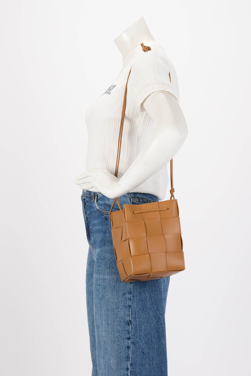 Bottega Veneta Camel Intreccio Small Cassette Bucket Bag