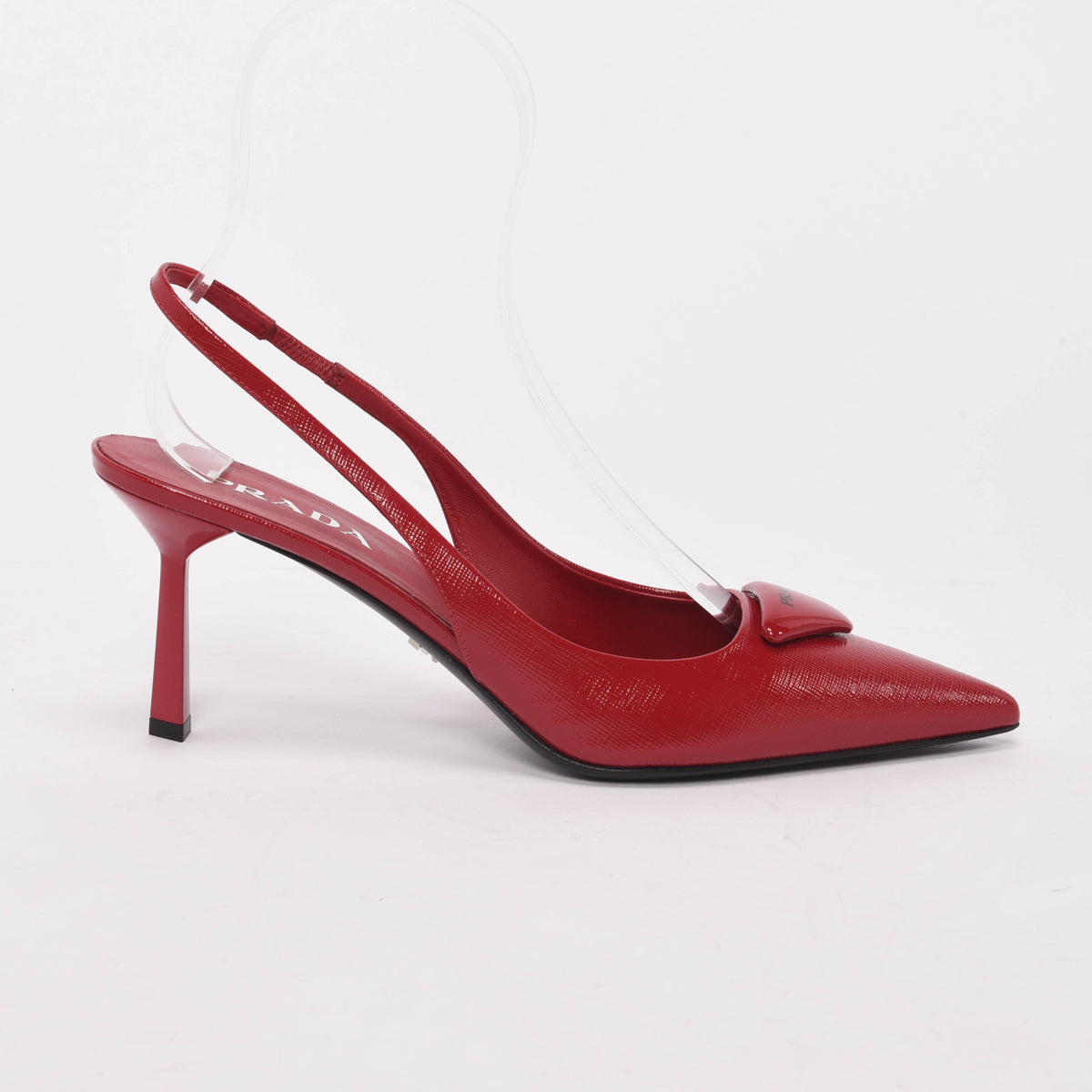 Prada Red Patent Saffiano Logo Slingback Pumps 40