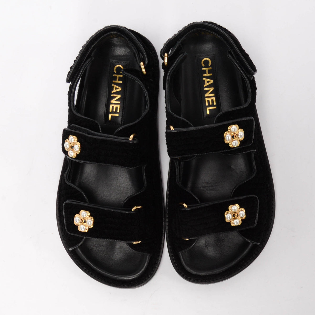 Chanel Black Tweed Gripoix CC Dad Sandals 35.5