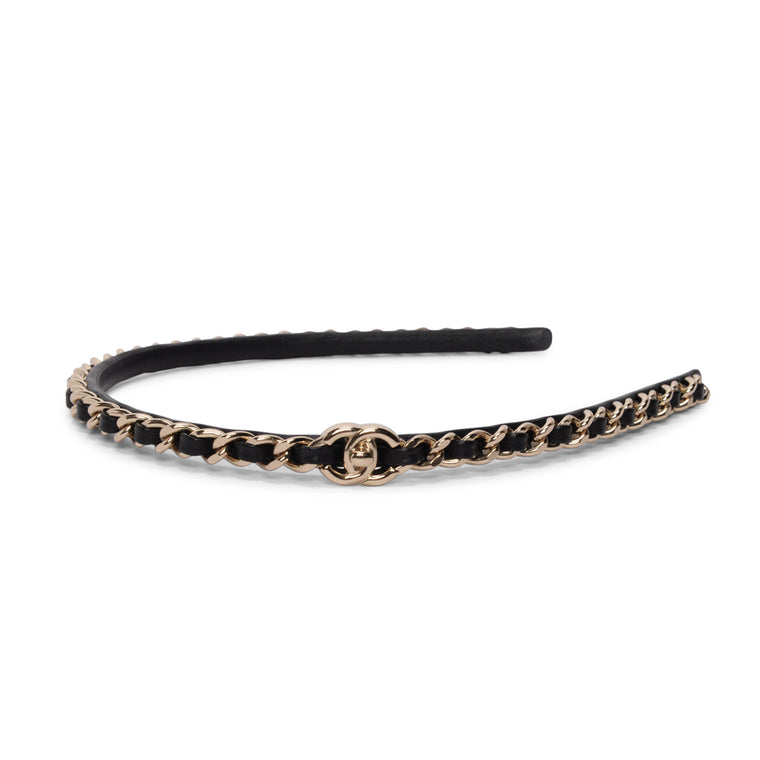 Chanel Black & Gold Leather CC Chain Headband