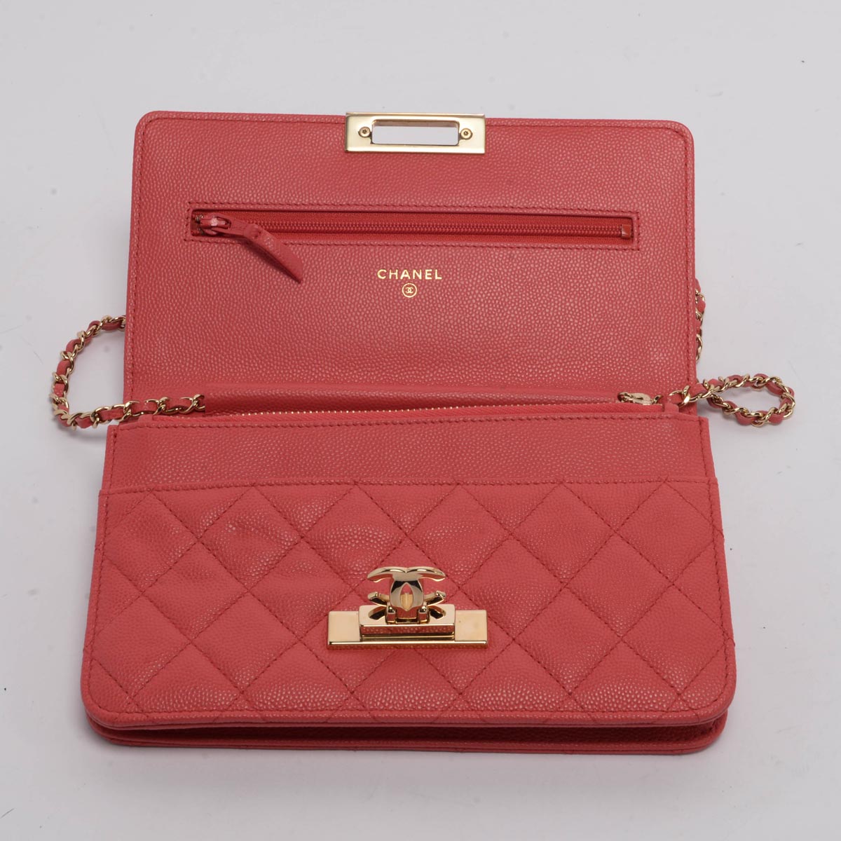 Chanel Pink Quilted Caviar Golden Class Wallet On Chain