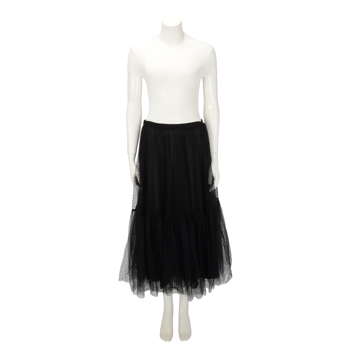 Dior Black Polka Dot Tulle Midi Skirt FR 42