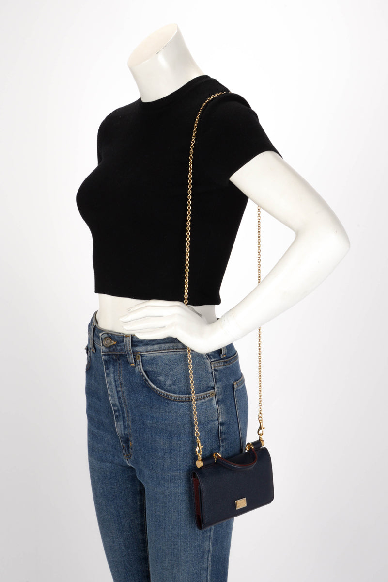Dolce & Gabbana Navy Grained Leather Miss Sicily Wallet On Chain