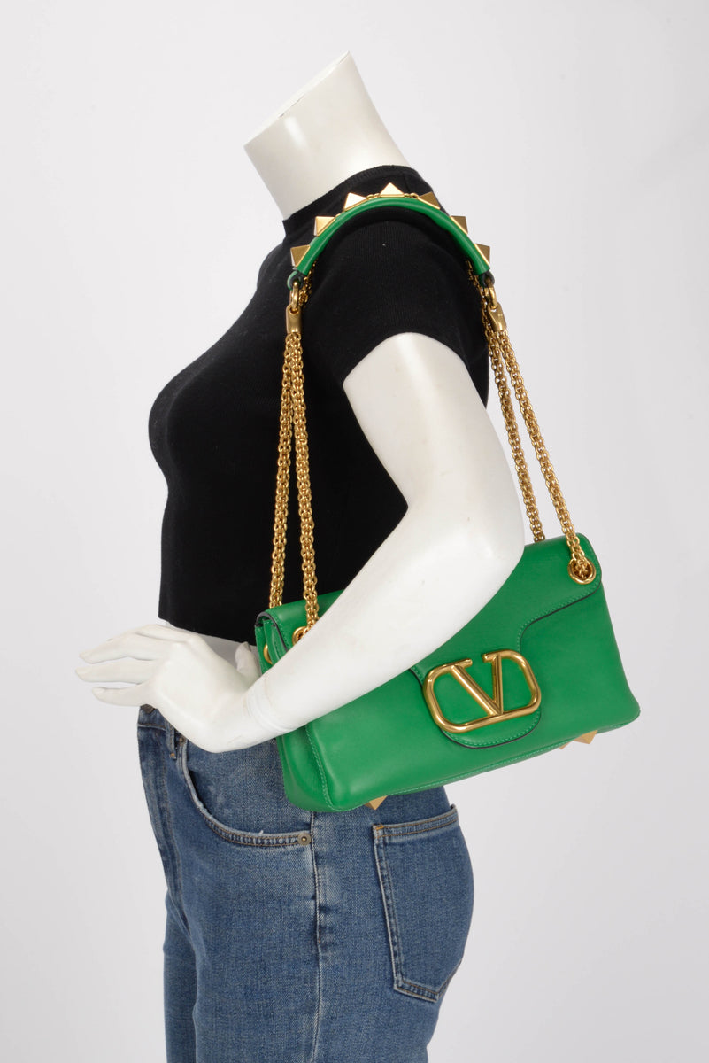 Valentino Ultra Green Nappa Stud Sign Shoulder Bag