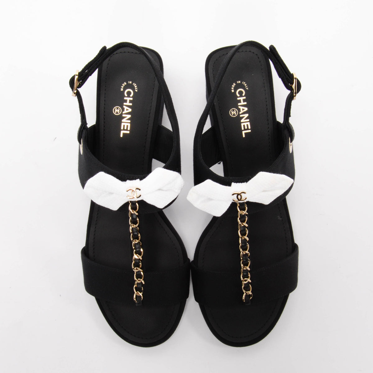 Chanel Black Grosgrain Bow CC Sandals 39