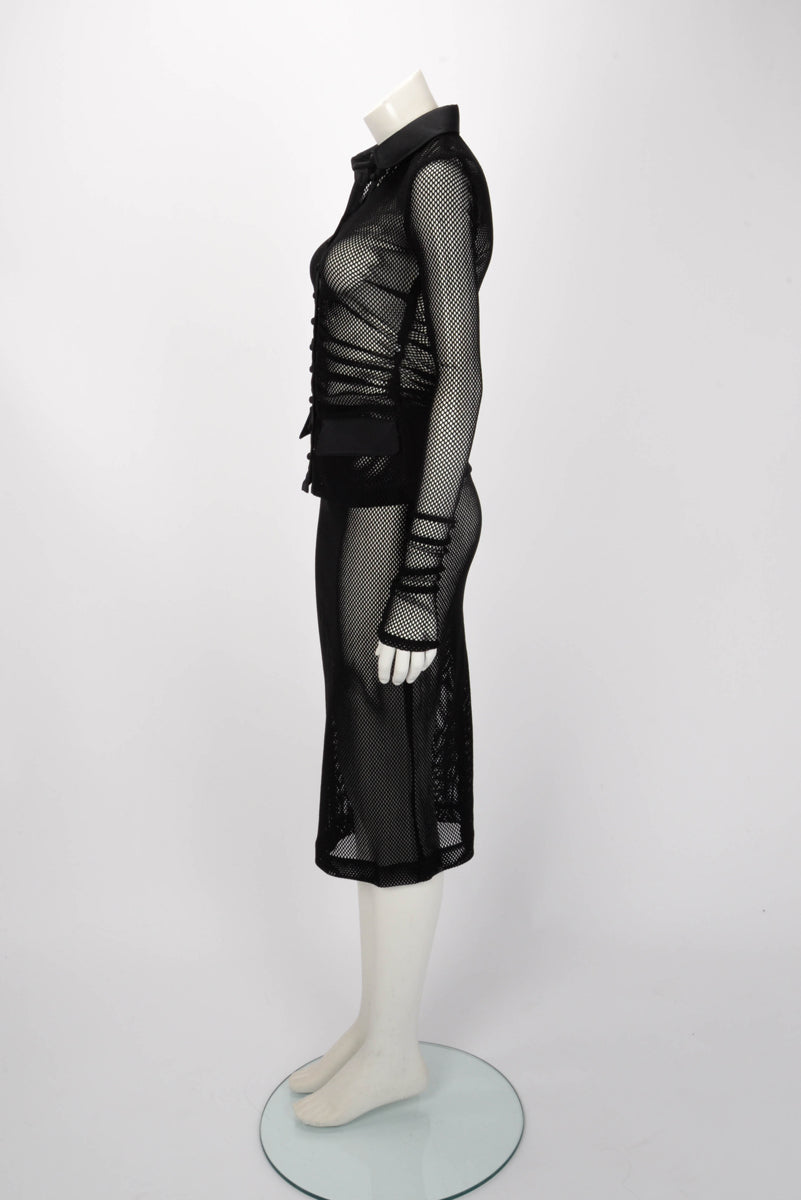 Dolce & Gabbana Black Mesh Fishnet Skirt Suit IT 40