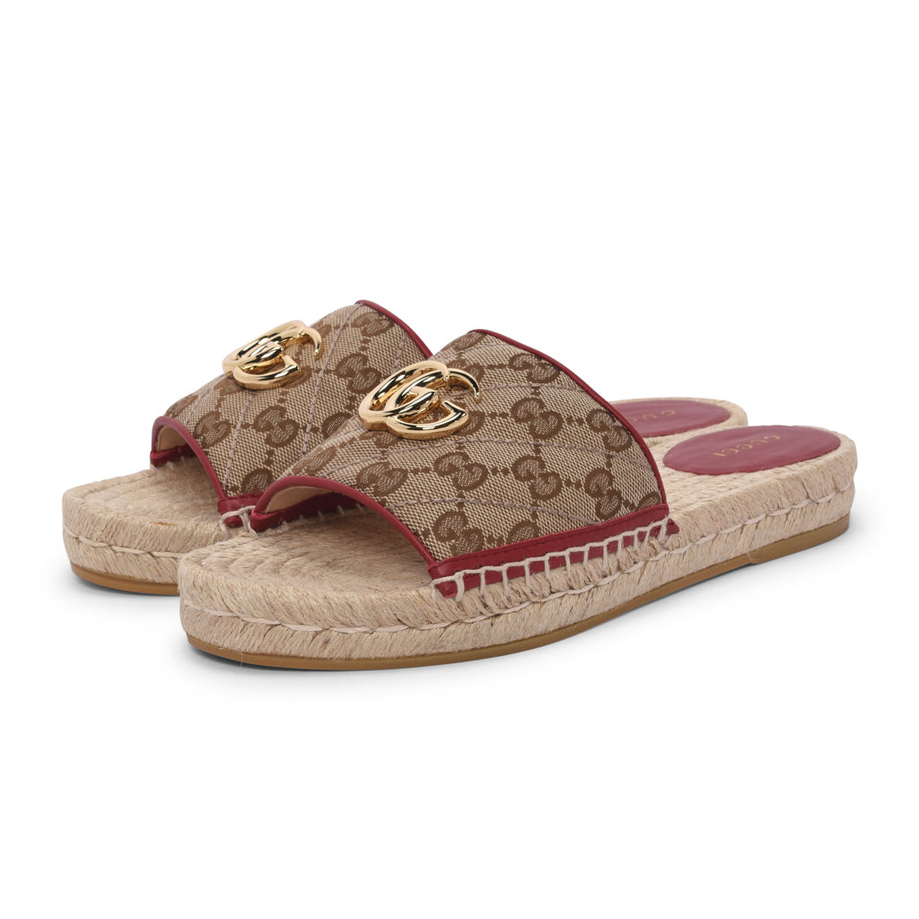 Gucci Cherry Diagonal GG Marmont Espadrille Slides 37.5