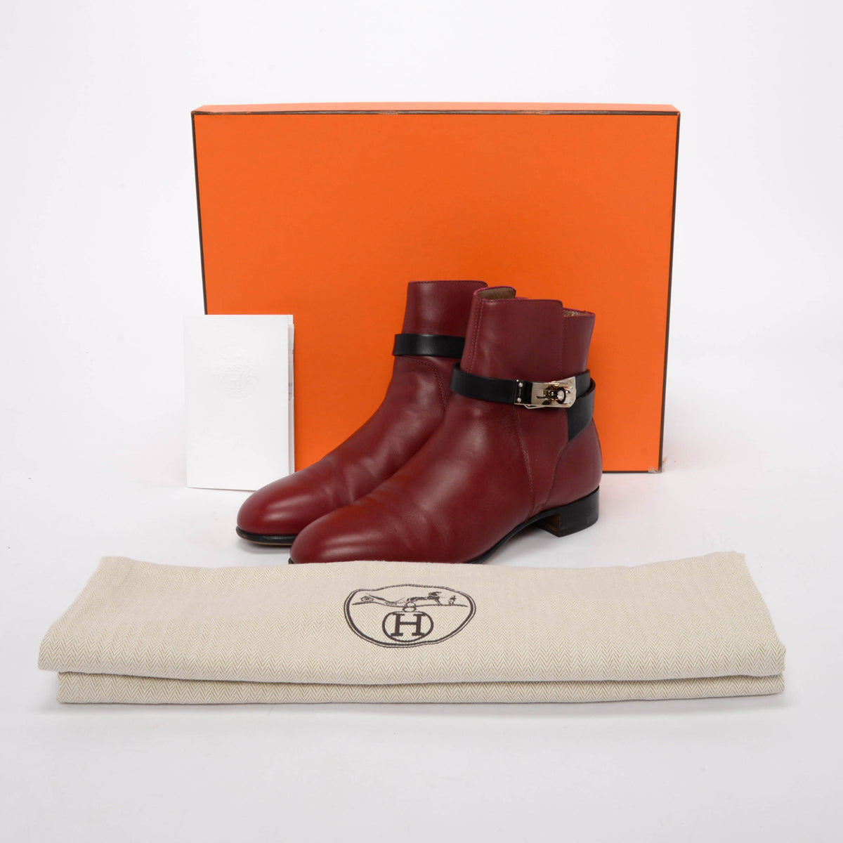 Hermes Carmin & Noir Calfskin Neo Ankle Boots 36