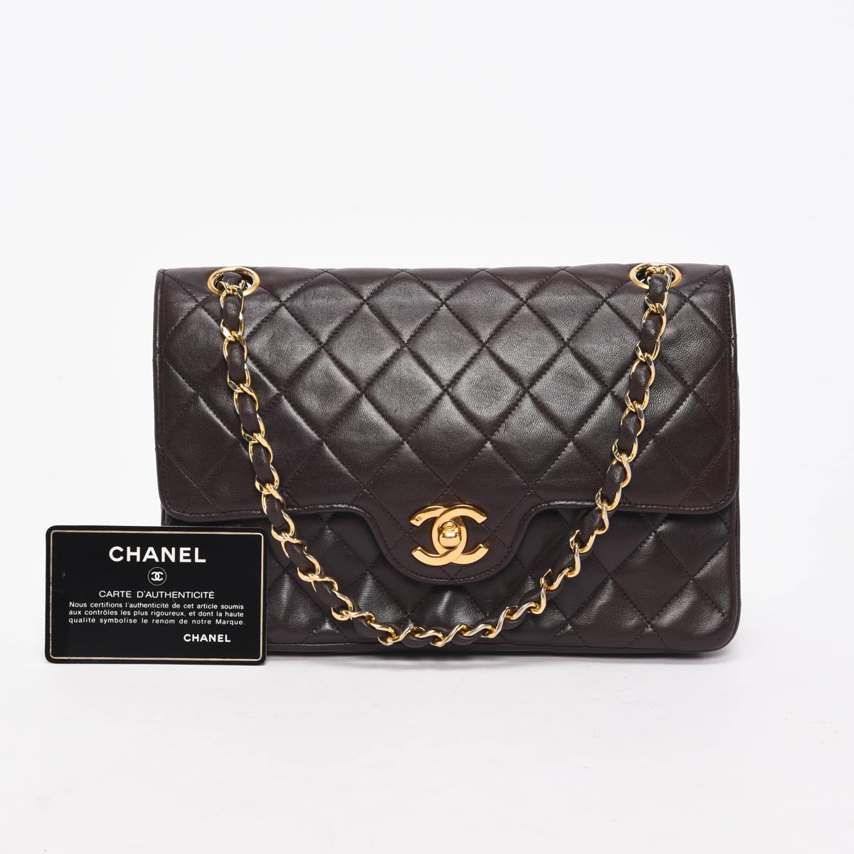 Chanel Vintage Brown Quilted Lambskin Small Flap Bag