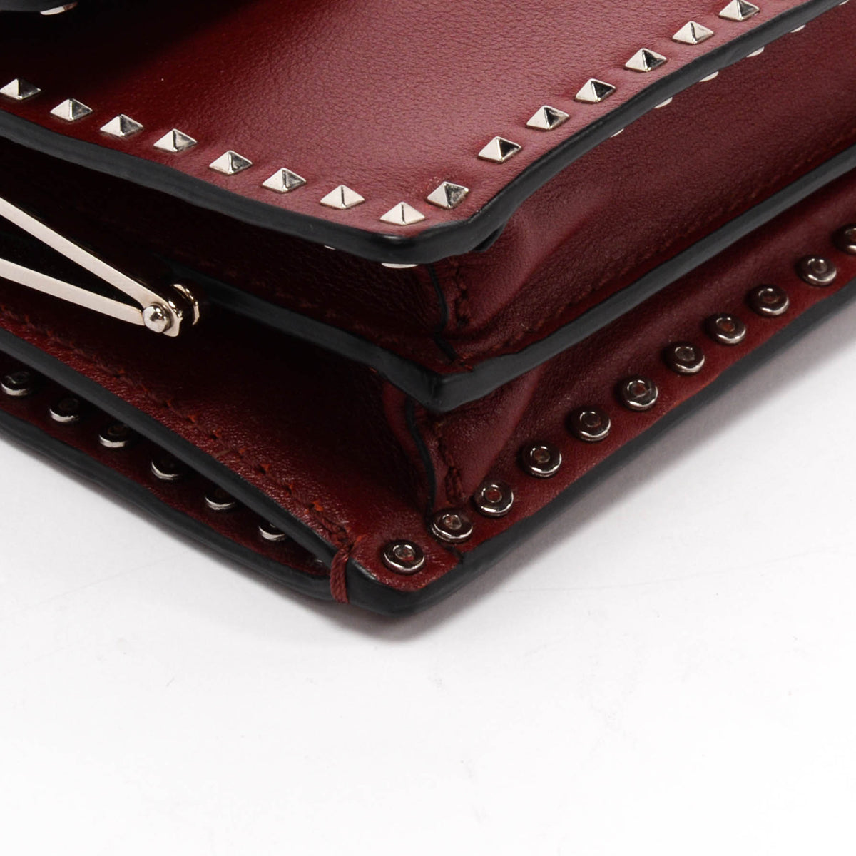 Valentino Burgundy Calfskin Mini Rockstud Chain Clutch