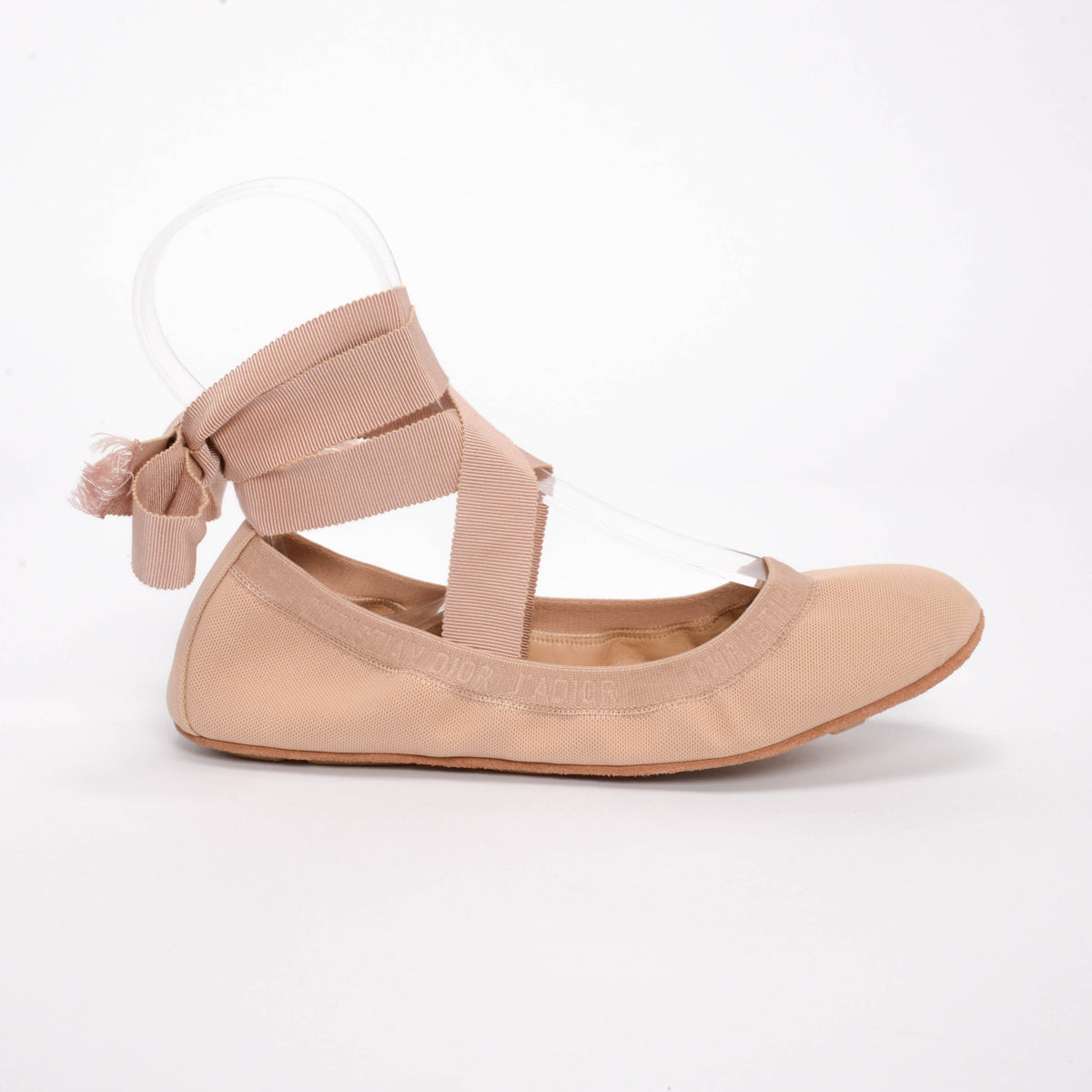 Dior Nude Micro Mesh Academy Lace-Up Ballerina Flats 38.5