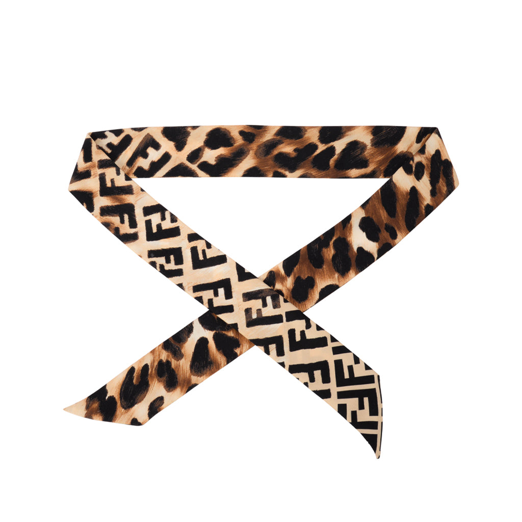 Fendi Black & Tan Silk Animal Print FF Twilly