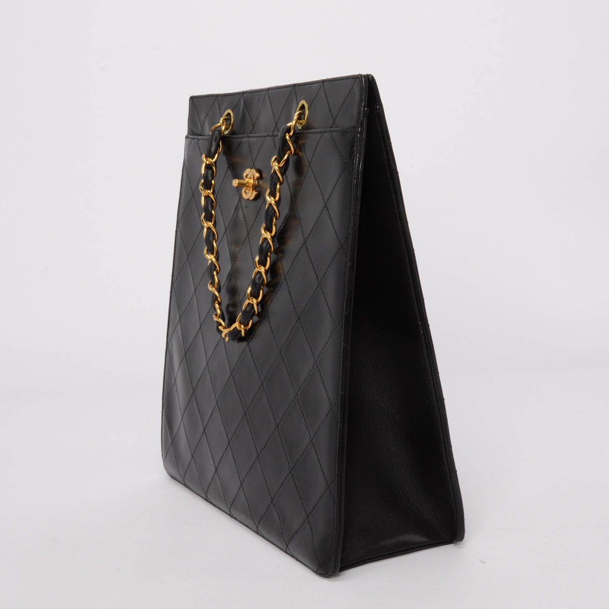 Chanel Vintage Black Quilted Lambskin Vertical Tote