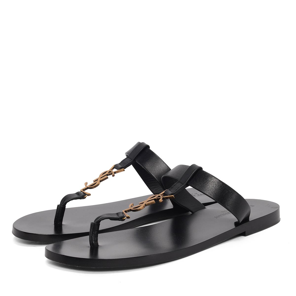 Saint Laurent Black Leather Cassandre Slides 40